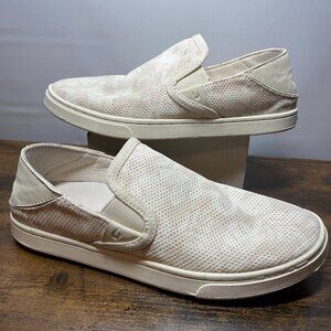 Olukai Pehuea Cream/WhiteTropical Print Slip-On Sneakers Women's US Size 6